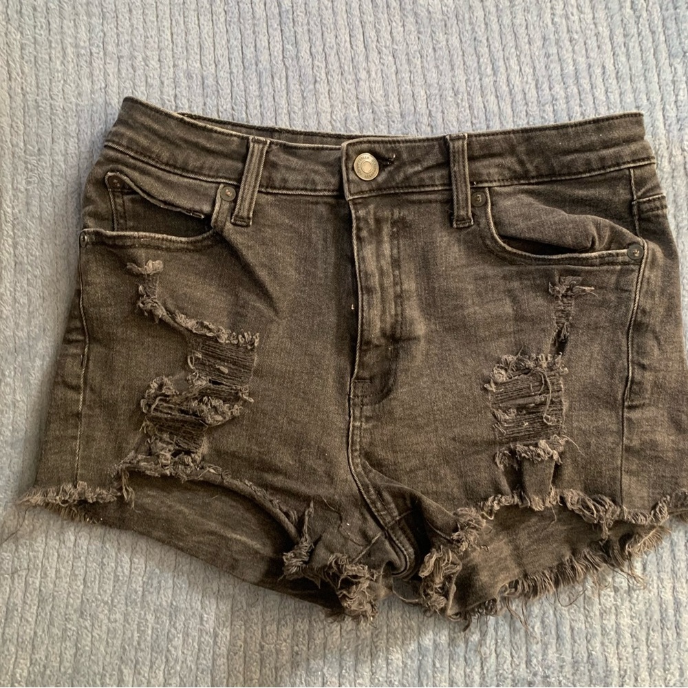 Aeropostale Distressed Black Denim Shorts Sz 8